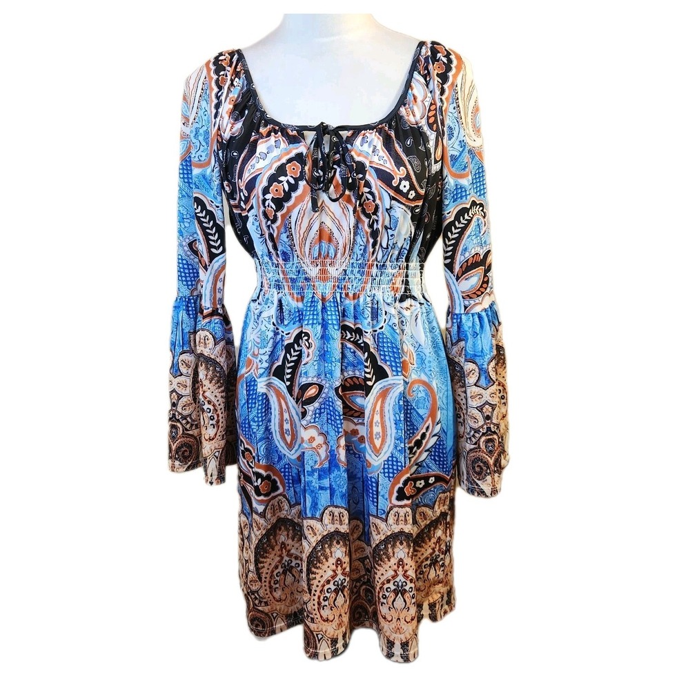 Boston Proper Womens Milkmaid Dress Size Small Blue Festival Hippie Peasant Boho